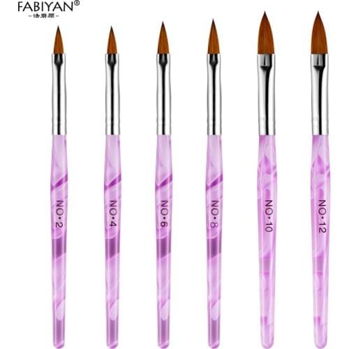 New 6 Pcs Acrylic Handle Nail Art Flat Brush Design Dotting Painting Drawing Crystal Pen Set Carving Salon Tips Builder Manicure