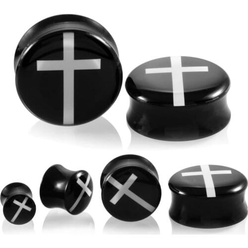 PAIR Acrylic White Hollow Cross Design Double Flare Ear Flesh Tunnel Plug Gauges Piercing Ear Expander Stretcher Fashion Jewelry