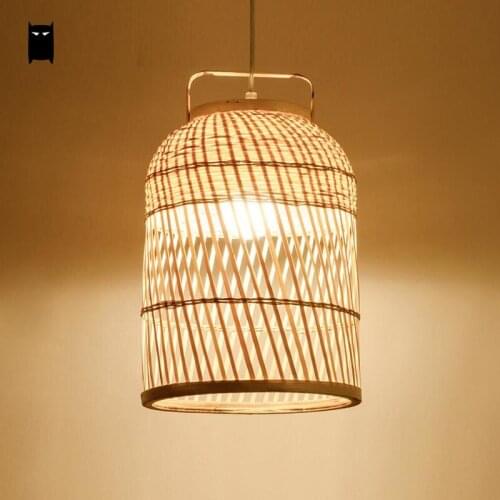 Hand-woven Round Bamboo Wicker Rattan Cage Shdae Pendant Light Fixture Asian Cottage Ceiling Suspended Lamp Luminaria Design