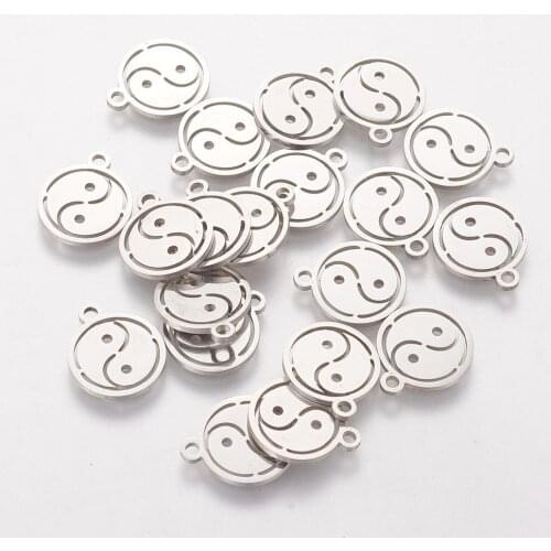 304 Stainless Steel Taiji Flat round Pendant DIY Retro Chinese Style Taiji Pendants Accessories jewelry making supplies