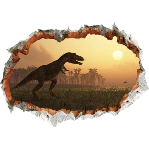 Jurassic Dinosaur Animal Broken Hole Wall Stickers For Kids Room Home Decor Vivid Wall Decal PVC Mural Art Poster Childs Favor