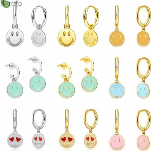 925 Sterling Silver Ear Buckle Heart-Shaped Happy Smile Pendant Earrings for Womens Anniversary Fine Jewelry Huggies Earrings