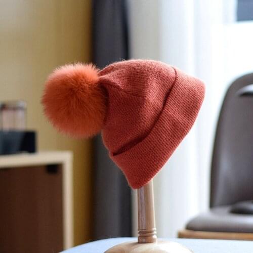 Hat Women Winter Knit Pompom Beanie Real Fur Warm Autumn Skiing Accessory For Girl Teenagers Luxury