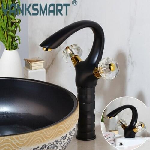 YANKSMART Matte Black Bathroom Faucet Dual Handles Basin Sink Deck Mounted Faucet Bathtub Washbasin Cold And Hot Mixer Water Tap