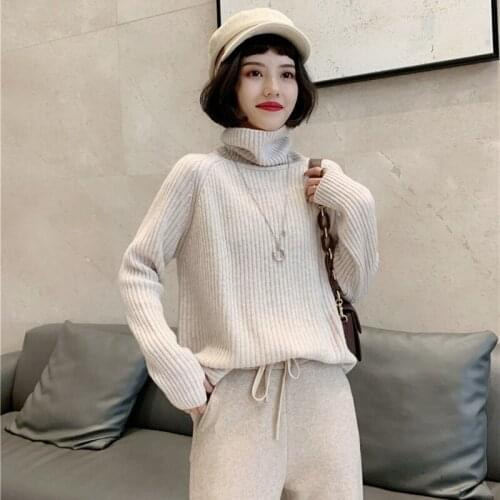 Pullover sweater women 2020 winter turtleneck sweater womens clothes large size solid color long knit sweater Korean casual top