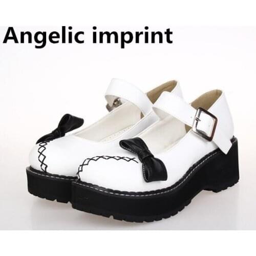 Angelic imprint woman mori girl lolita cosplay shoes lady high trifle heels wedges pumps women motocycle punk shoes bowtie 34-44