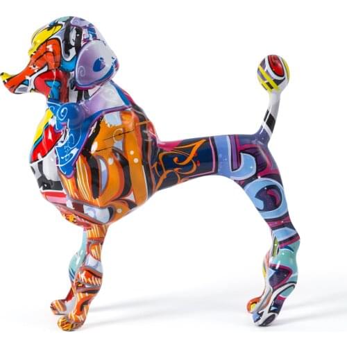 Creative Color 2pcs/set Painted Graffiti Poodle Art Poodle Dog Decorations Home Entrance Wine Cabinet Office Decor Resin Crafts