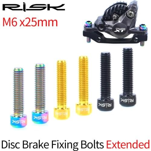 RISK 2pcs M6x25mm Titanium Alloy Bicycle Disc Brake Caliper Bolts MTB Mountain Bike Disc Brake Retaining Lengthened Screws M6*25
