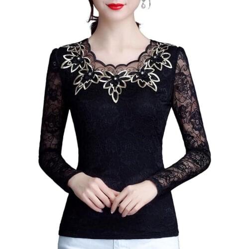 Embroidery Women Spring Autumn Style Lace Blouses Shirts Lady Casual Long Sleeve O-Neck Lace Blusas Tops DD8018