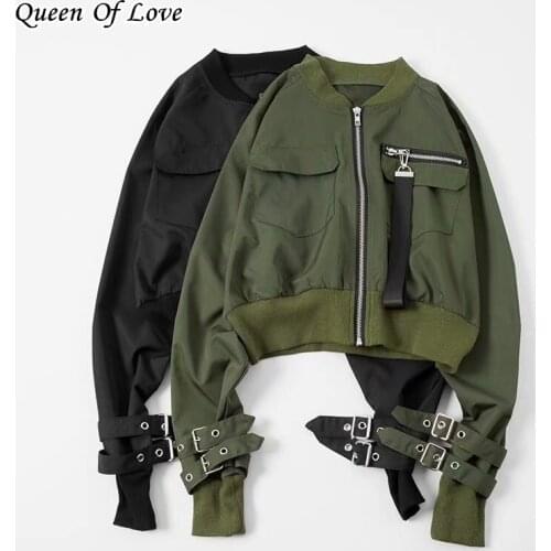 Vintage Stylish zipper design shor Jacket Coat Women 2020 Fashion Long Sleeve Ladies Outwear Chaqueta Muje