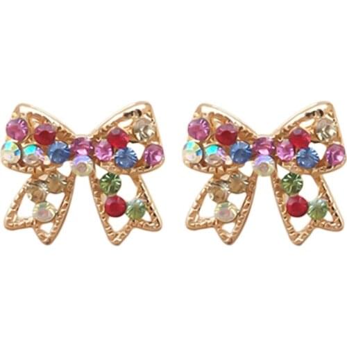 Hot 1 Pair Fashion Colorful Charming Golden Bowknot Earrings For Women Girls Chic Ear Studs Jewelry Gift