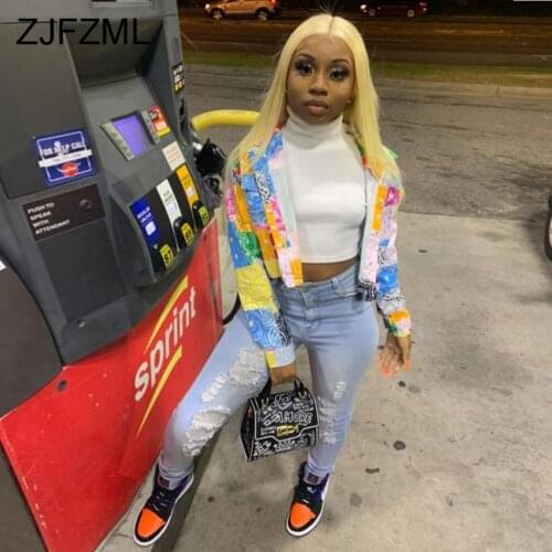 Color Match Bandana Plasily Print Crop Jackets Women Turn Down Collar Long Sleeve Loose Coat Streetwear Button Slim Fit Outwears