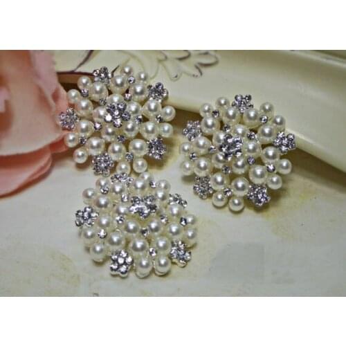 10pcs/lot Fashion Alloy Crystal Rhinestone Pearl Flower Buttons for Wedding Bouquet Child Hair Bands Decorative Photo Props