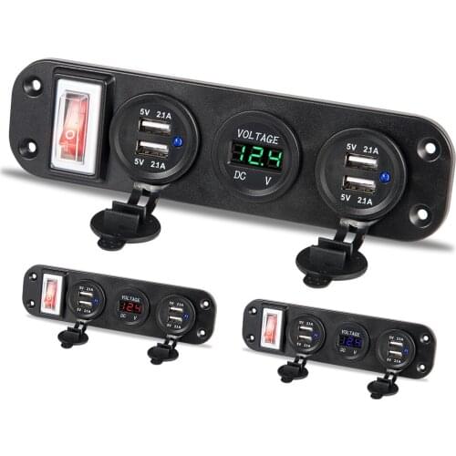 DIY 4in1 Dual USB Port charger Voltage Display 2.1+2.1A Multi-Port USB Phone Car Charger With On/Off Switch Safe Protection