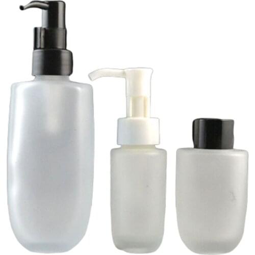 50 100ml U Shape Glass Forsted Bottle Black/White Emulsion Pump Bottle Cap Nese Cosmetic Container Refillable 10pcs/lot