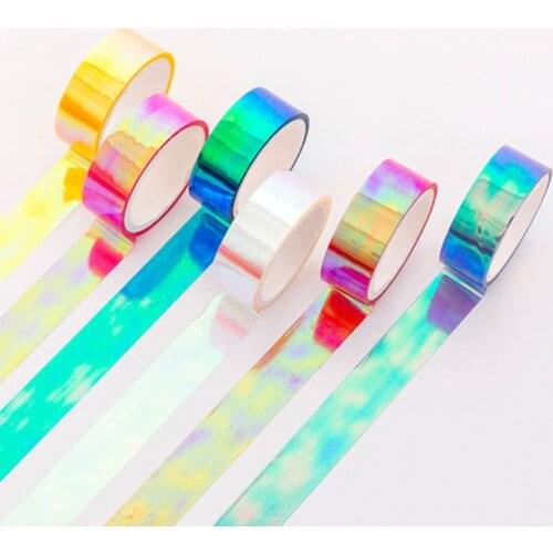 6pcs Glitter Rainbow Laser Washi Tape Decorative Adhesive Masking Tapes DIY Scrapbook Decor School Supplies Stationery C26