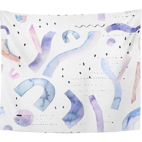 Abstract Watercolor with Hipster Bauhaus Minimal Design in Purple Lavender Retro Colors Hand Geometric Tapestry Home Decor Wall