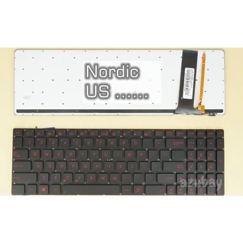 US Nordic Keyboard For Asus ROG G550 G550JK GL550JK G56 G56JK G56JR NJ8 AENJ8X01030 0KNB0-6628ND00 0KNB0-662AUI00, Red Backlit