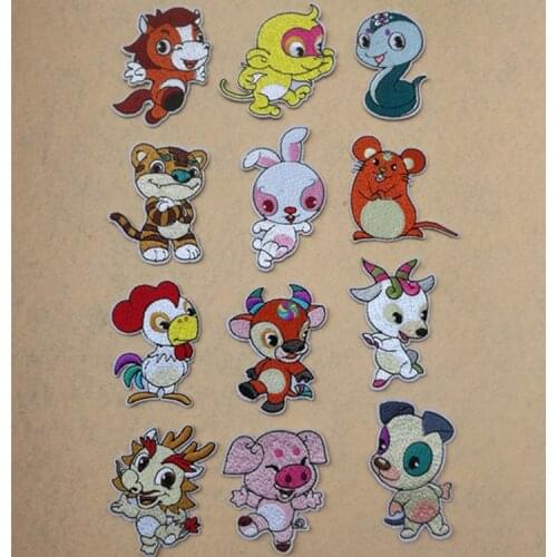 New arrival 1pcs Chinese Zodiac Animals Embroidered patches iron on Motif Applique embroidery garment bag Jeans shoe accessory