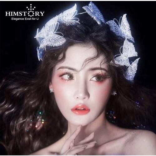 Himstory Bigger Butterfly Rhinestones Wedding Hairbnad Bridal Head Accessories Party Evening Dress Crystal Hair Jewelries