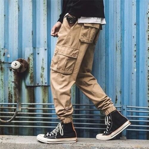 Cargo Pants Men 2020 Loose Cotton Overalls Slacks Elastic Waist Trendy Male Outdoor Multi-Pocket Trousers Pantalon Cargo Hommes