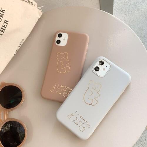 Retro Golden abstract line art bear Couple Phone case For iPhone 12 11 Pro Max Xr Xs Max 7 8 Plus 12 mini 7Plus case Cute Cover