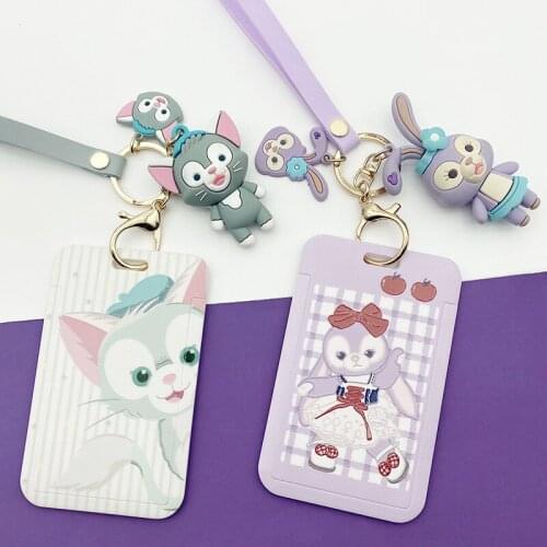 Disney Stellalou Card Holder Girls Boys Hanging Neck Retractable Bank ID Holder Child Bus Card Cover Case with Rope Accessories