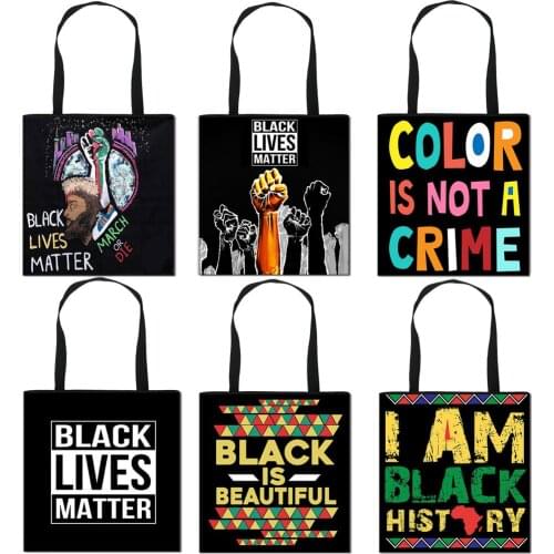 Black american african womens handbag Africa Women letter Print Shoulder Bag leisur black lives matter tote canvas bags