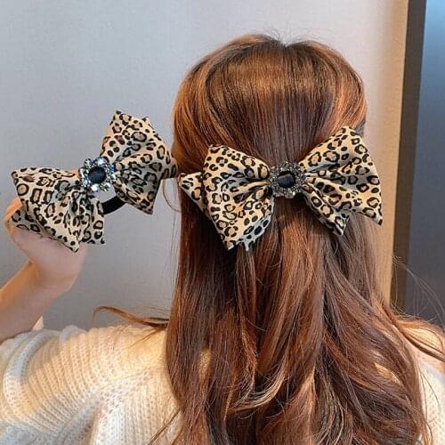 Korean Leopard Print Elastic Hair Bands Bow Adult Hairband Fashion Crystal Hair Clip Headbands for Women Girls Hair Accessories