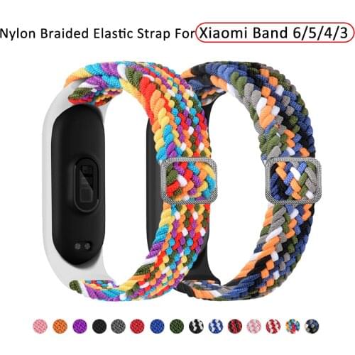 Elastic Colourful Strap For Xiaomi Mi Band 6 5 4 3 Nylon Braided Adjustable Replacement Watch Strap For Xiaomi Mi Band 6 5 4 3
