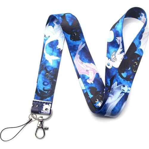 ER351 Cool White Black Couple Dragon Cartoon Creative Lanyard Badge ID Lanyards Phone Rope Key Lanyard Neck Straps Accessories