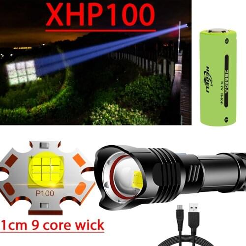 Zoom Powerful LED Flashlight Torch XHP100 XHP70 USB Rechargeable Hunting Lamp Waterproof 26650 18650 Battery Cycling Light