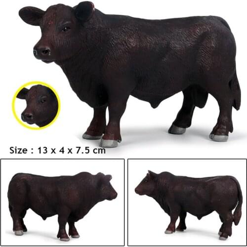 Original Wild Animals World Cow Toy Black Angus Bull Cattle Farm Model Action Figurines Miniature Collection Toy For Kids