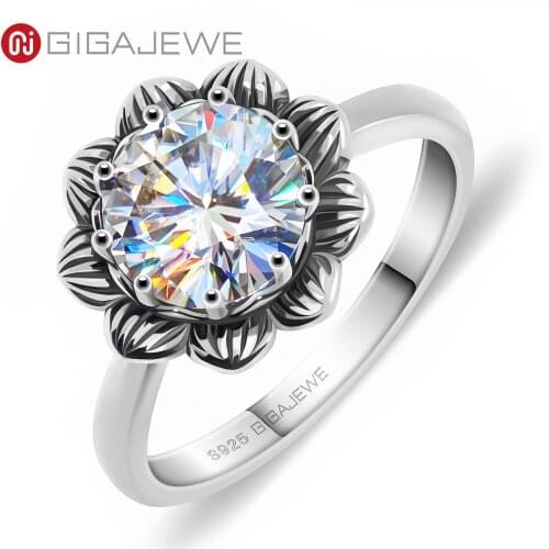 GIGAJEWE 2.0ct 8.0mm EF Round 925 Thai Silver Moissanite Ring Diamond Test Passed Jewelry Woman Girlfriend Gift