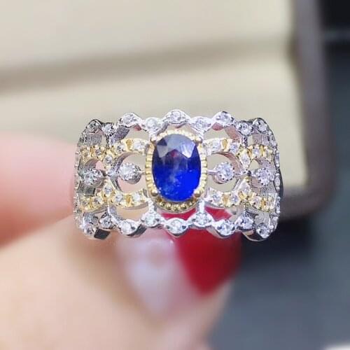 Natural real sapphire or emerald ring Per jewelry 925 sterling silver 4*6mm 0.6ct gemstone Fine jewelry J2121615