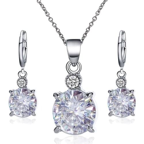 Zircon Alloy Necklace Rings Crystal Jewelry Set for Wedding Bride