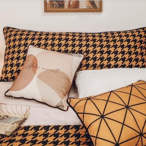 Fashion Black and White Houndstooth Pillow Cover Velvet Orange Throw Pillowcase Pillow Cover Cushion Double Side for Sofa Bed
