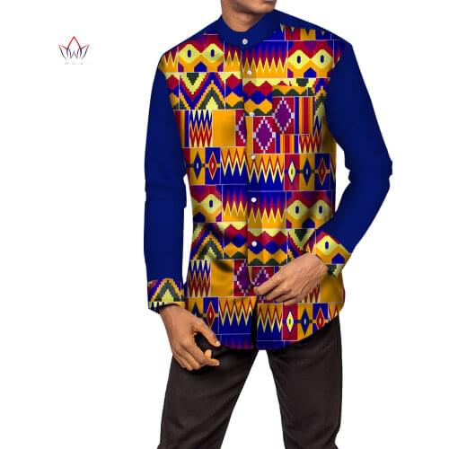 Fashion Bazin Riche Men African Clothing Print Shirt for Men Casual Dashiki Shirts Traditional Plus Size African Clothing WYN14