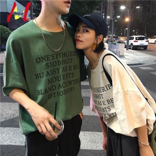 MANVALUE Male and Female Lovers Short Sleeve Letter Printing Loose Type Cotton Soft and Breathable Young Teenagers T-Shirts
