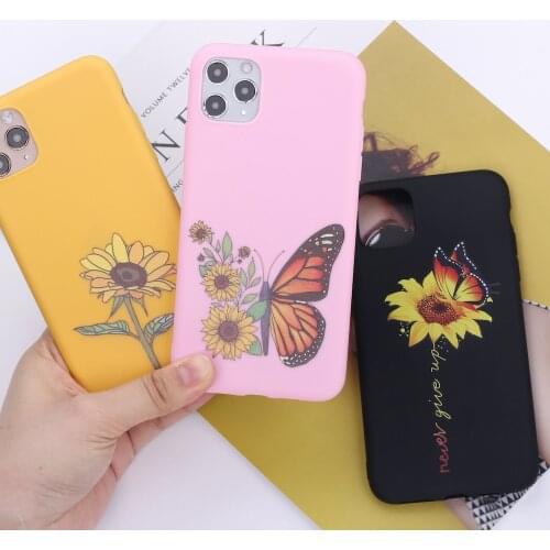 Sunflower Butterfly Never Give Up Good Vibes Phone Cover For iPhone 11 Pro Max X XS XR Max 7 8 7Plus 8Plus 12 Soft Silicone Case