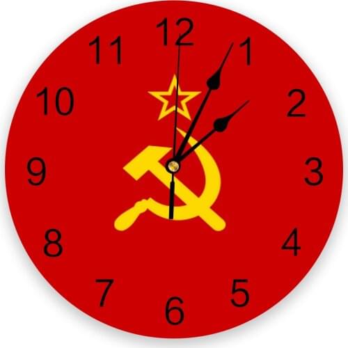 Flag of USSR Printed PVC Wall Clock Modern Design Home Decor Bedroom Silent Oclock Watch Wall For Living Room