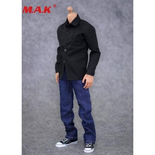 1:6 male man clothes action figure accessoies black shirt & jeans suit soldier clothes set fit for 12 inch male boy figure doll