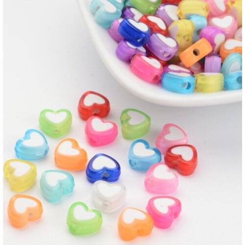 Pandahall Approx 2400pcs/500g 7x8x4mm Transparent Heart Acrylic Beads Mixed Color Spacer Bead for Bracelet Making Hole: 2mm