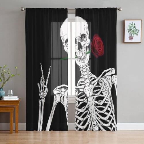 Skull Rose Courtship Screens Voile Tulle Sheer Curtains for Bedroom Living Room Kitchen Decor Chiffon Windows Curtain