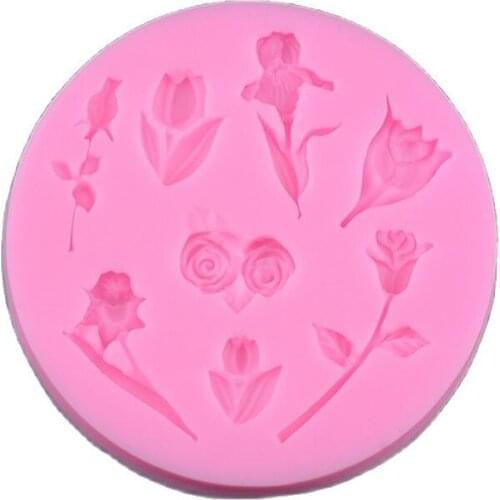 DIY Pink Flower Silicone Cake Fondant Mold Chocolate Ice Cube Tray Mould Clay Maker Baking Tool D145