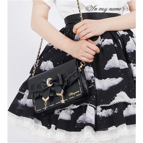 Dream Princess Lolita Star Moon Shoulder Bag Chain Messenger Bag Daily Retro Cosplay PU Sweet Lolita Ruffles Bow Satchel Bag