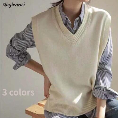 Sweater Women Solid Autumn V-neck Simple College Basic All-match Cozy Korean Style 3 Colors Leisure Knitwear Chic Ladies Newly