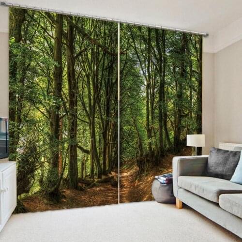 High quality custom 3d curtain fabric green forest curtains windproof thickening blackout fabric