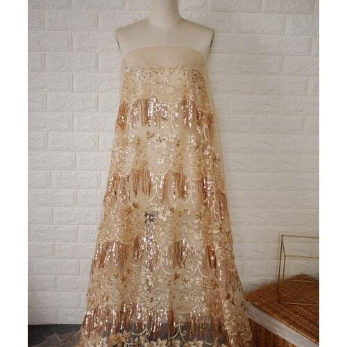 GLace 1Y=1 piece 3D flower High-grade Tassel sequins mesh lace embroidery fabric DIY cloth fabric dress costumes X0577