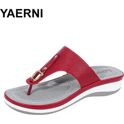 YAERNI shoes woman outdoor slippers summer women slippers beach sandals wedge flip-flops heel lace-up comfort fashion shoes